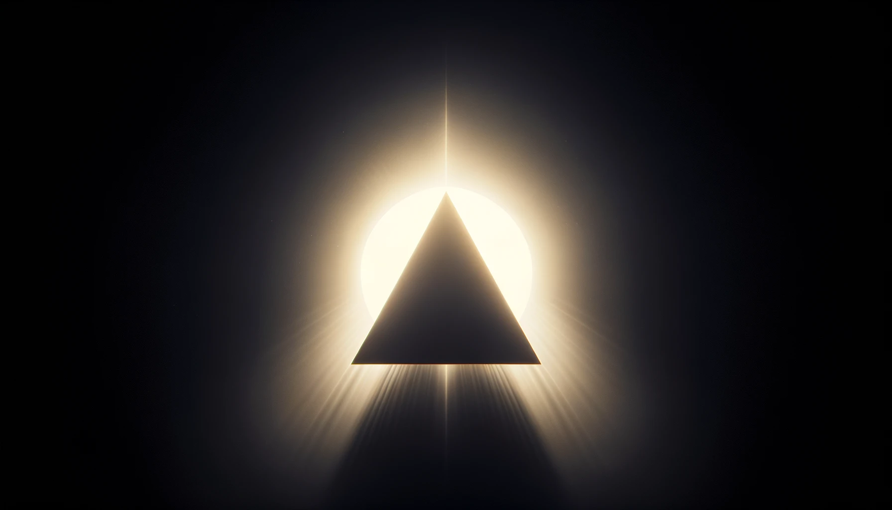 The image displays a plain, white isosceles triangle centered on a black background, with a soft, yellowish glow subtly emanating from behind it. This glow provides a gentle contrast, enhancing the clear and sharp geometry of the triangle.